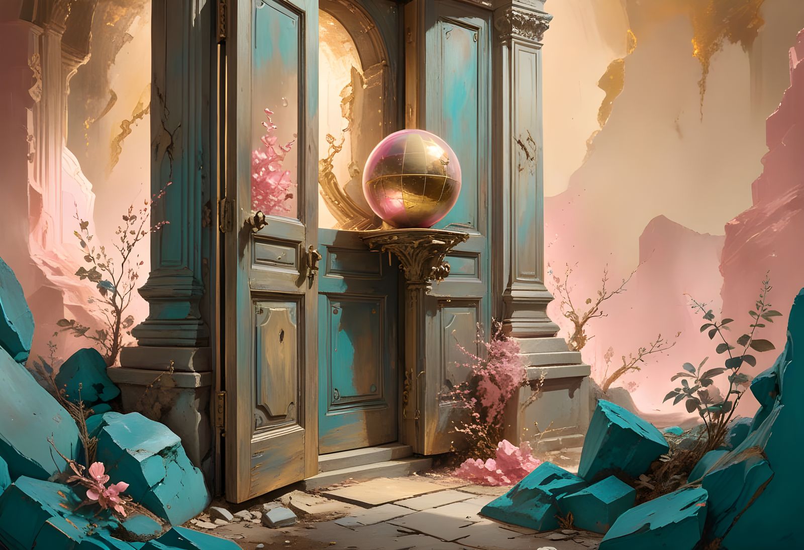 Antique Sculpture in Gemstone Landscape