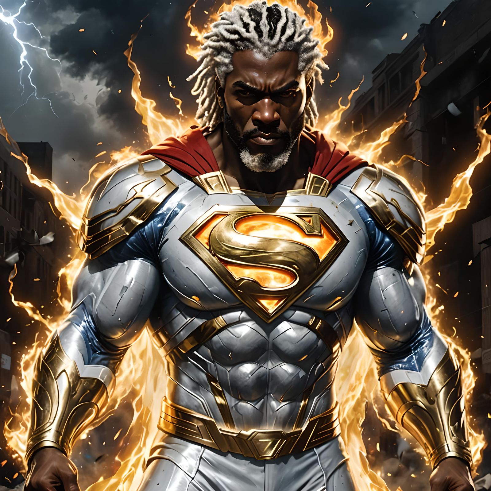 Flaming Plasma: Black Superman in Gold Armor