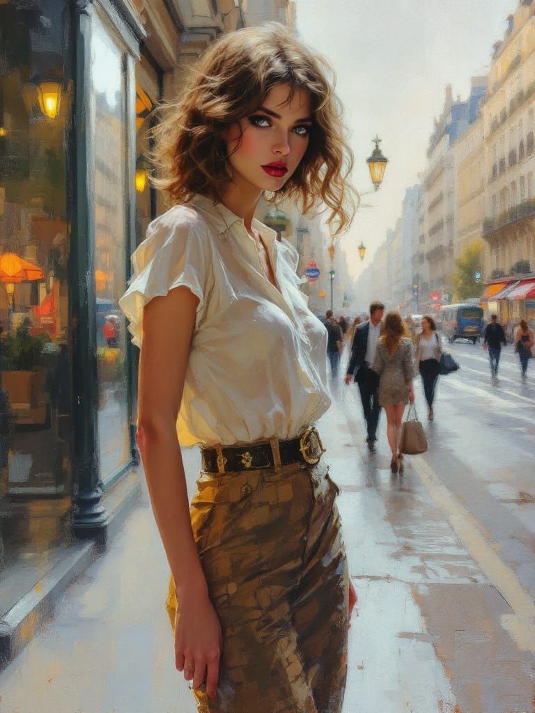 Paris Street Figure Study in Encaustic Wax Style