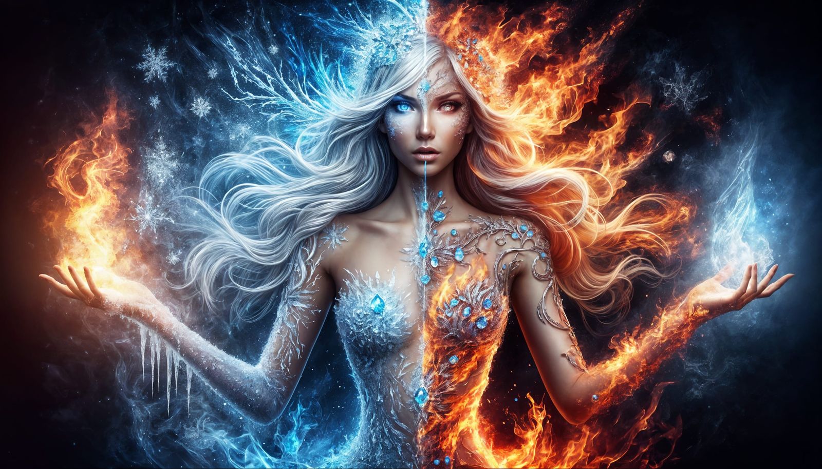 Goddess of Fire and Ice in High Fantasy Style