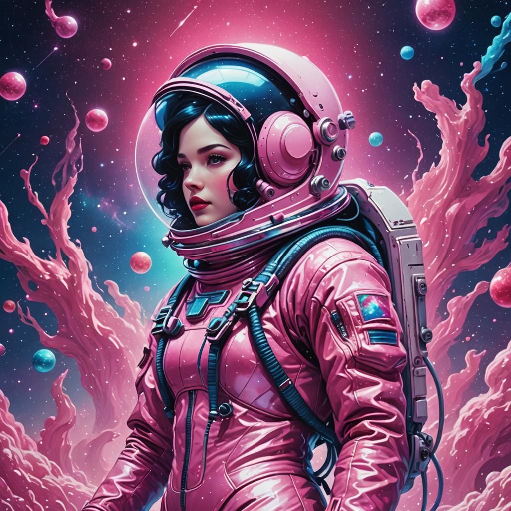 Snow White Space Mermaid in Synthwave Neon