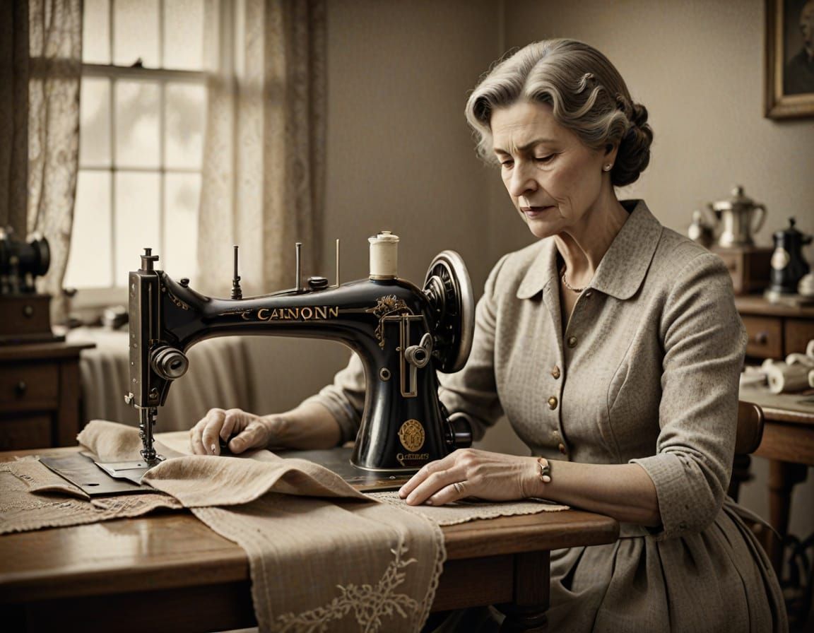 Woman Sewing: Vintage Sepia Portraiture