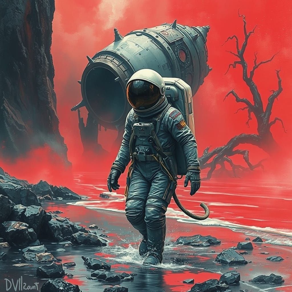 Astronaut Emerges from Crippled Spacecraft into Mysterious C...