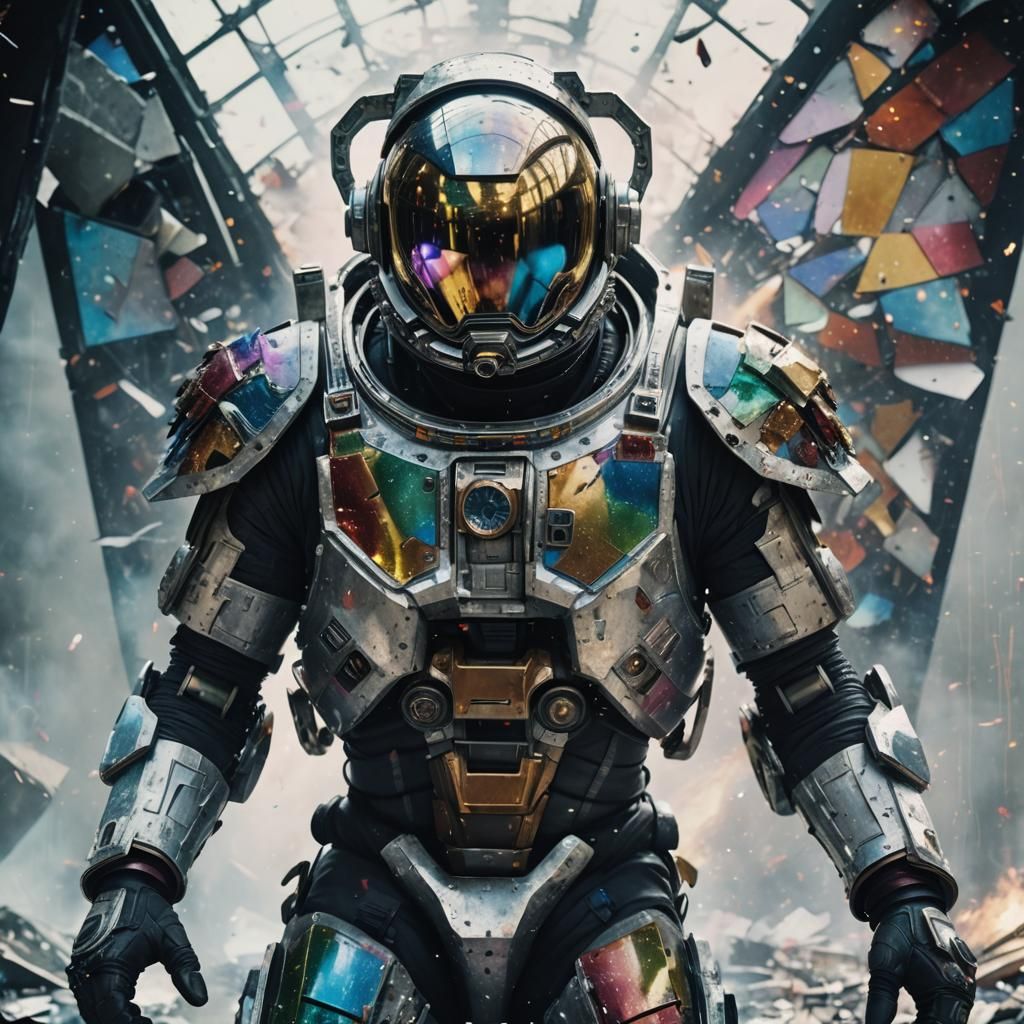 Astronaut Armor Shatters in Rainbow Shards