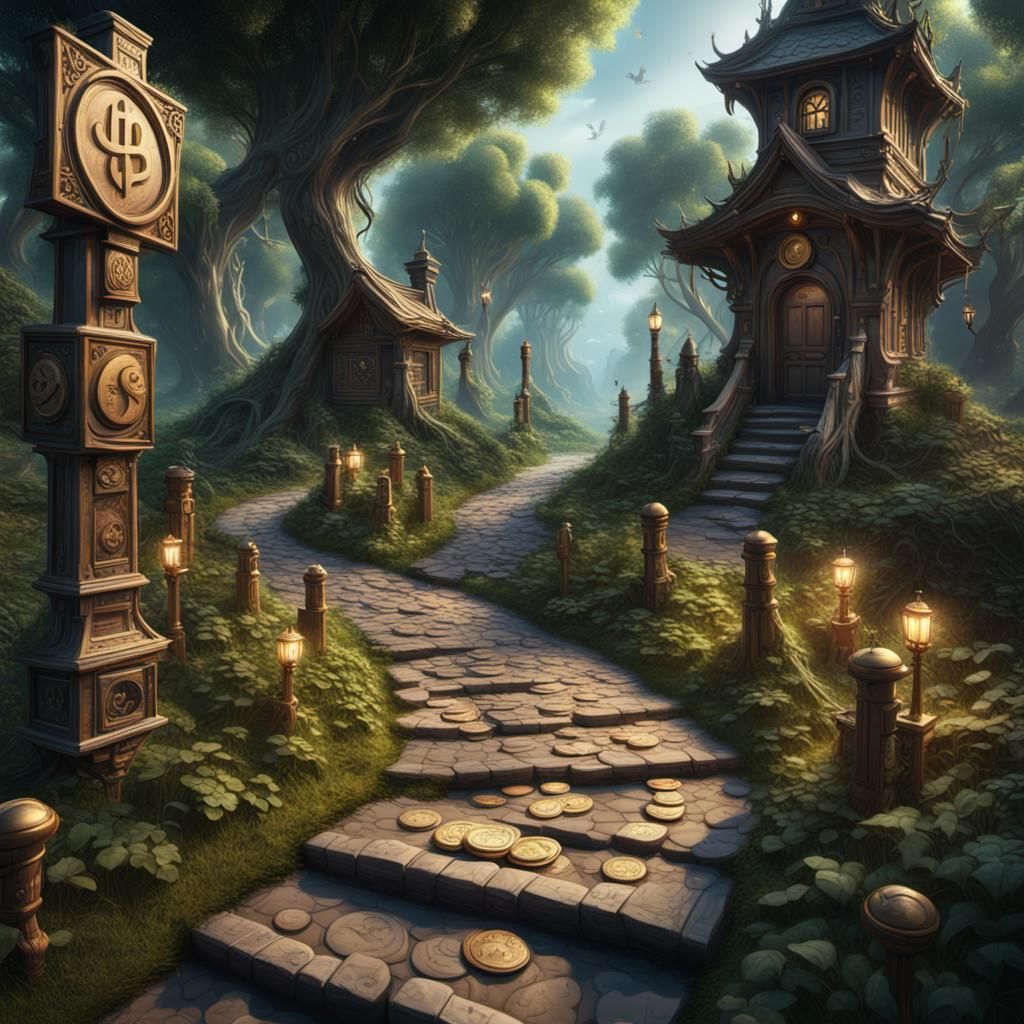 Crossroads of Money and Happiness in Fantasy Art