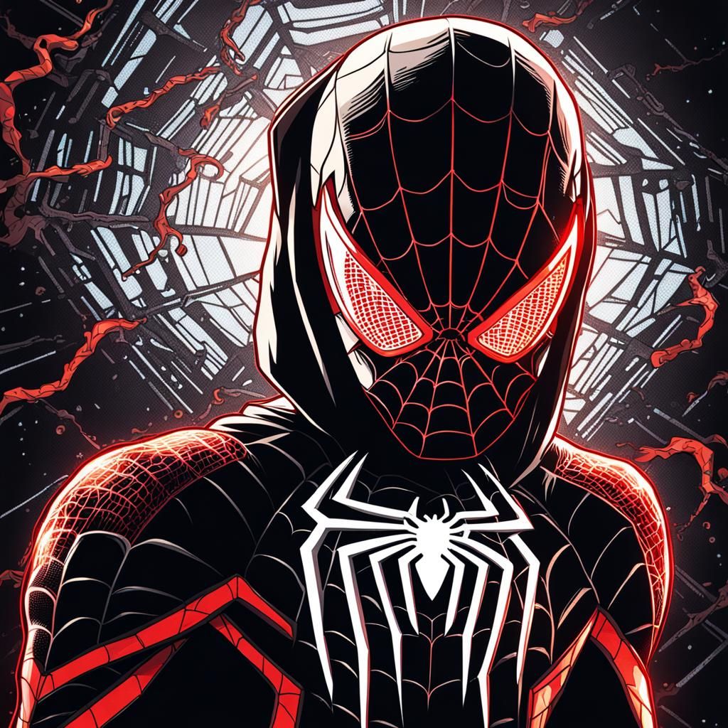 Miles Morales Spider-Man with Glowing Eyes in Hyperrealism