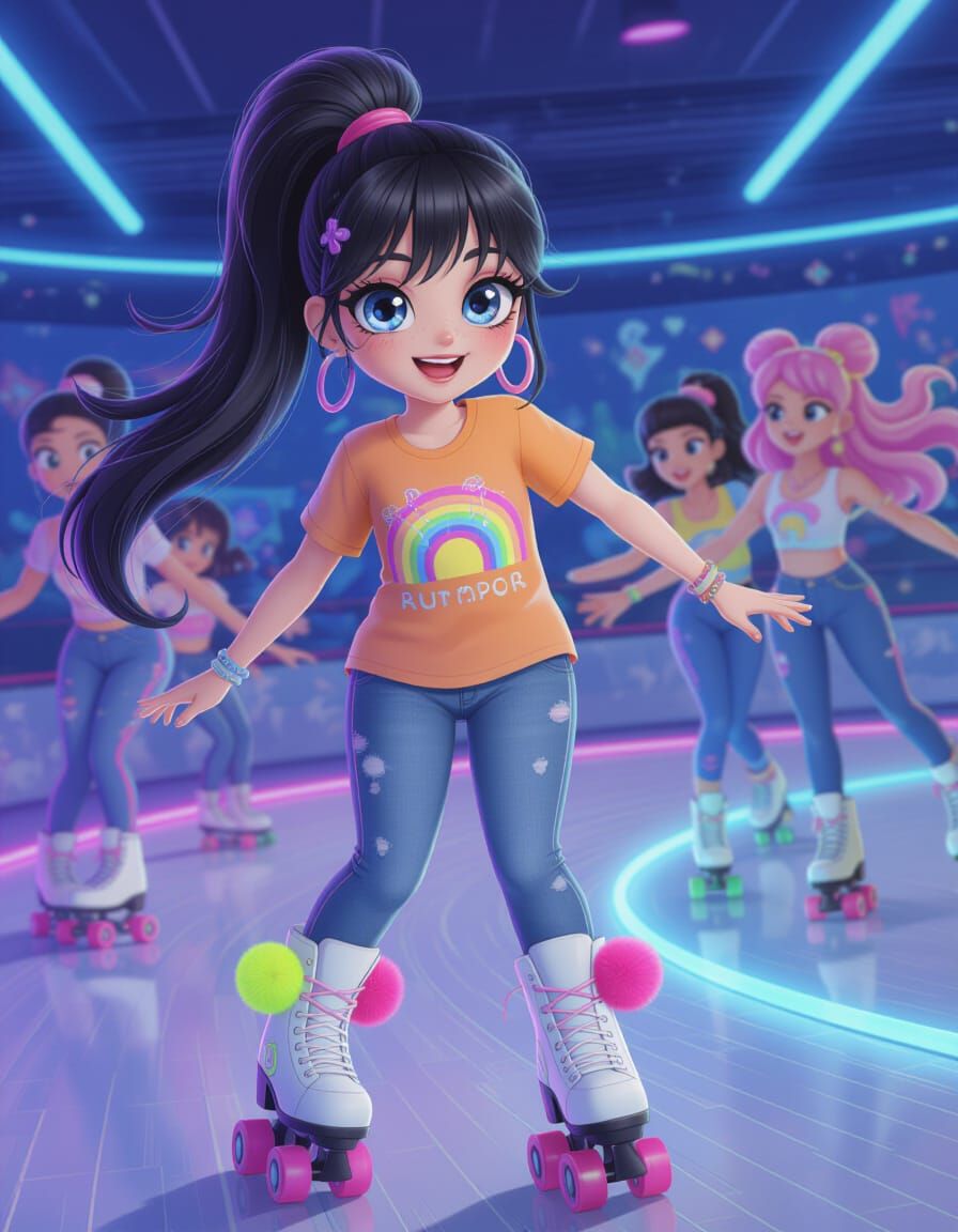 Neo-Psychedelic Emo Girl Roller Skating in Neon City