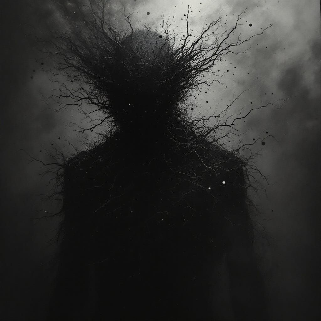 Enigmatic Figure Embodying Duality in Surrealistic Harmony