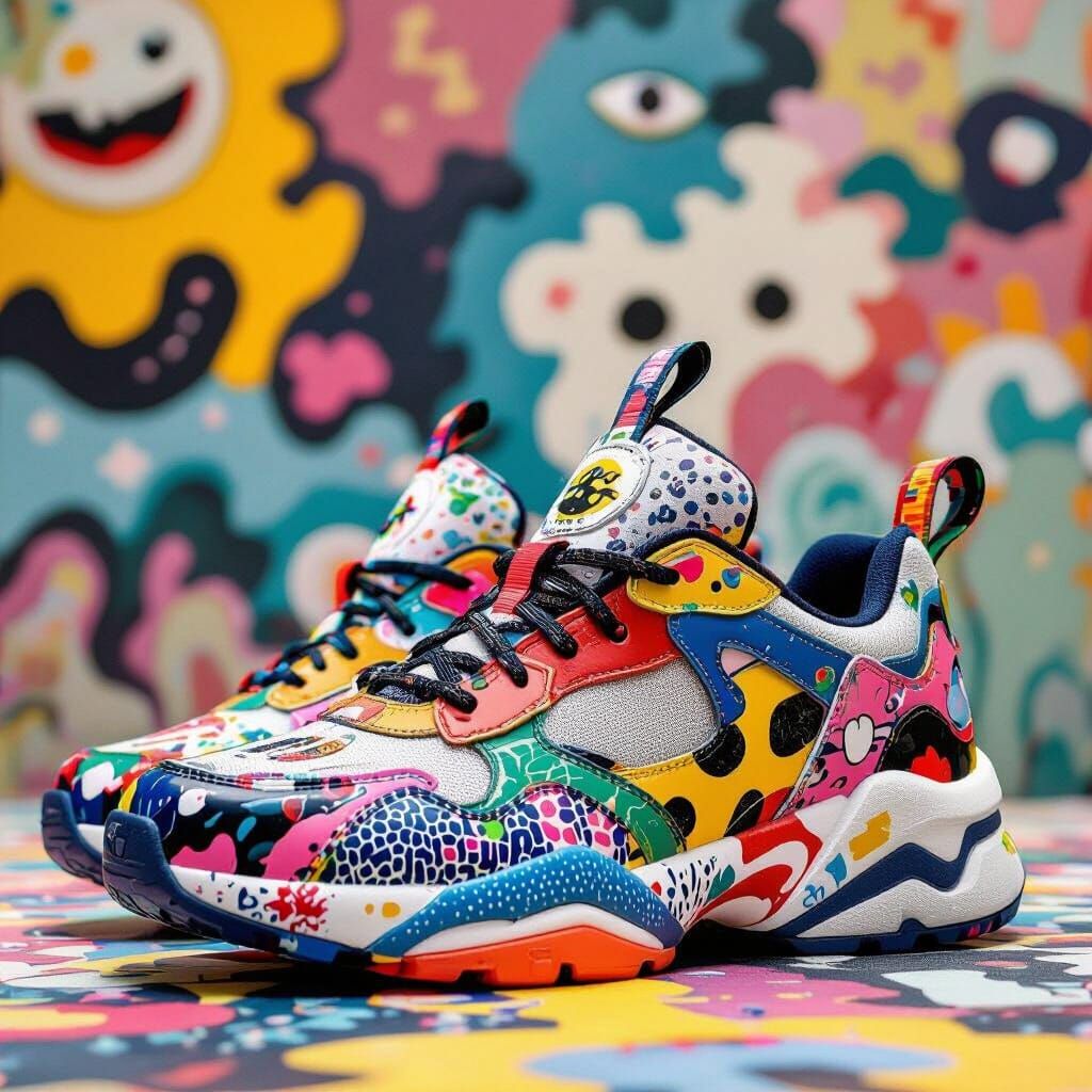 Vibrant Kids Sneakers with Graffiti and Pop Art Elements