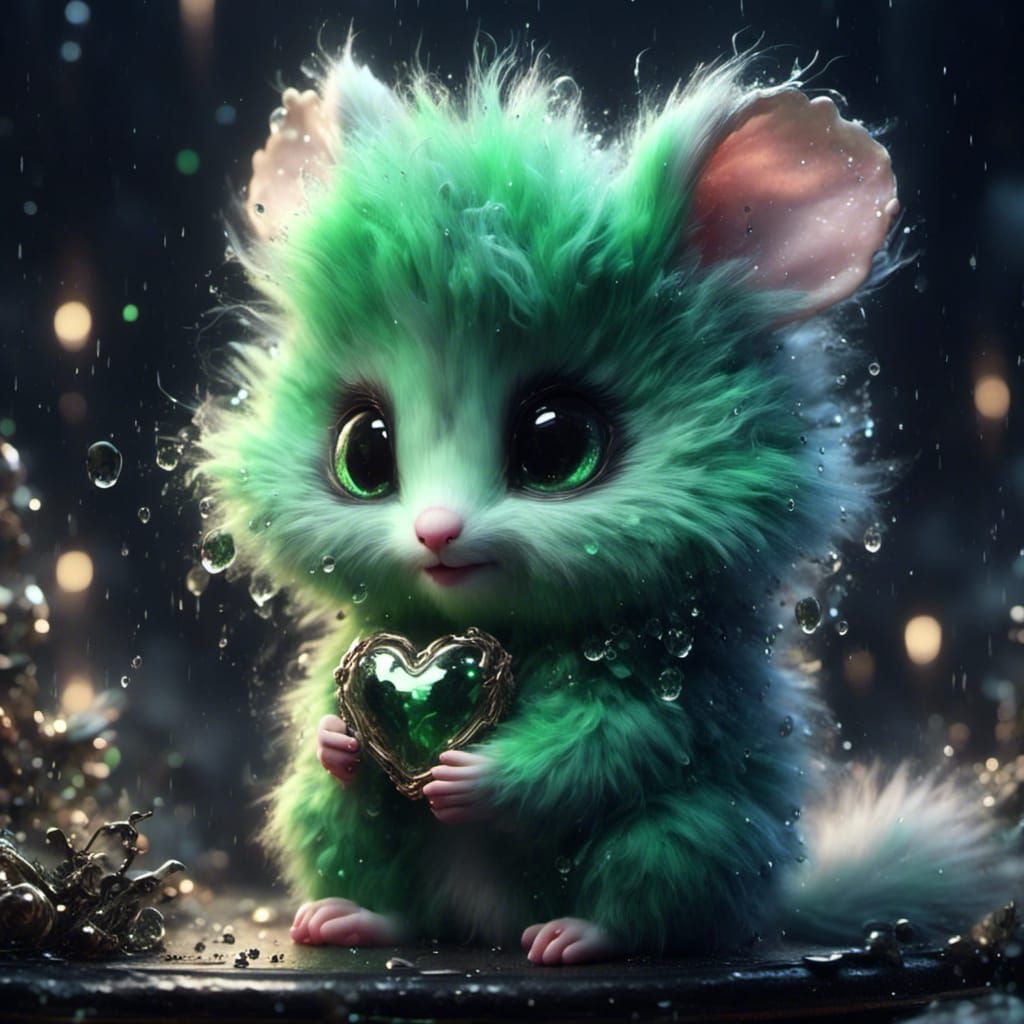 Adorable Green Chibi Possum with Glass Heart