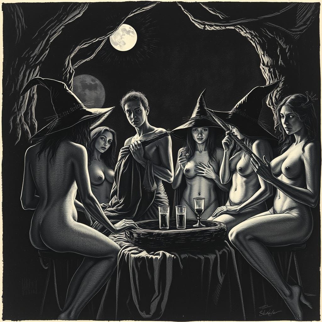 Renaissance Witches Sabbath Dry-Point Etching