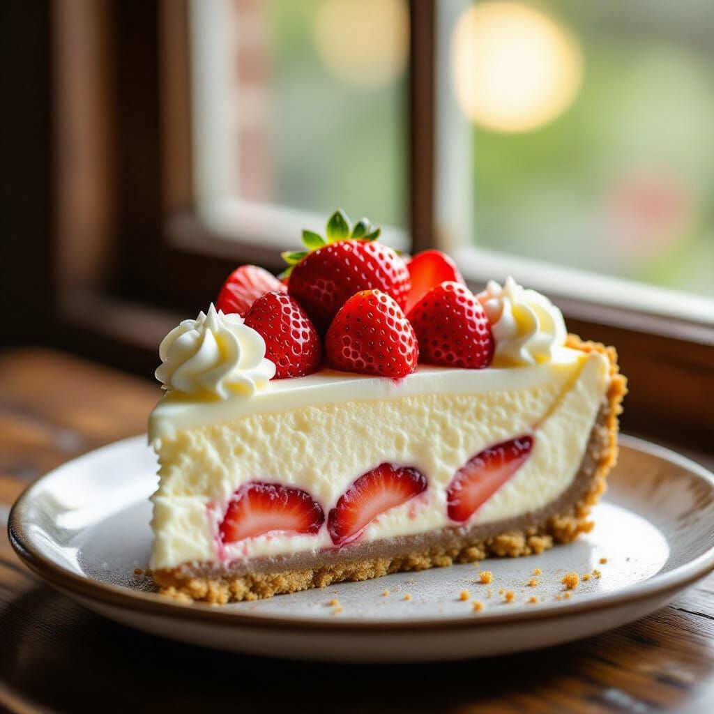 Decadent Strawberry Cheesecake Slice Photorealistic
