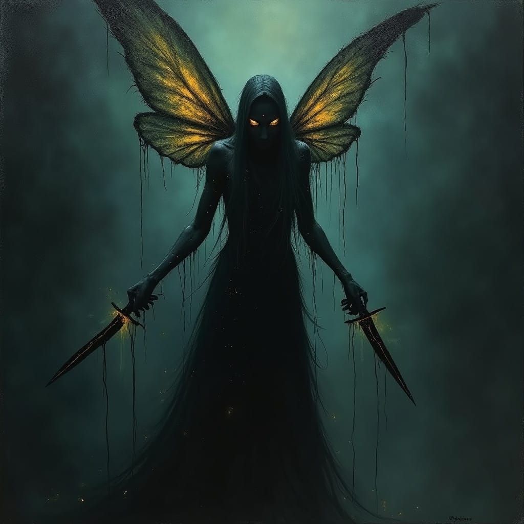Evil Fairy in Dark Impasto Painting with Eerie Glow