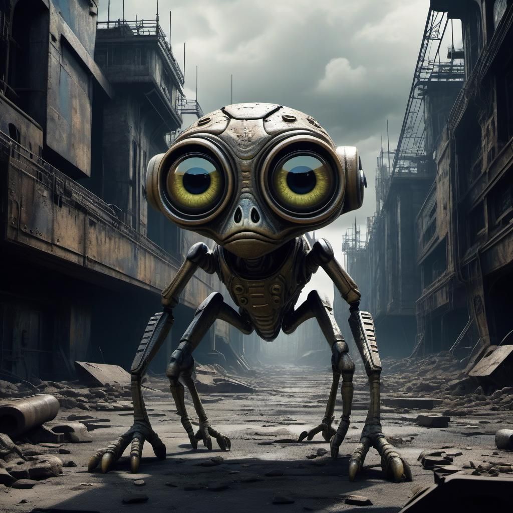Alien Creature in Dystopian Sci-Fi Landscape