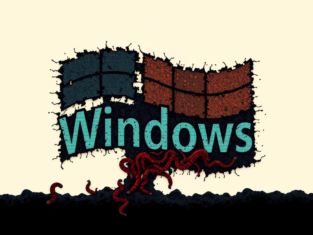 Decaying Windows Logo Consumed by Worms in Distorted, Glitch...