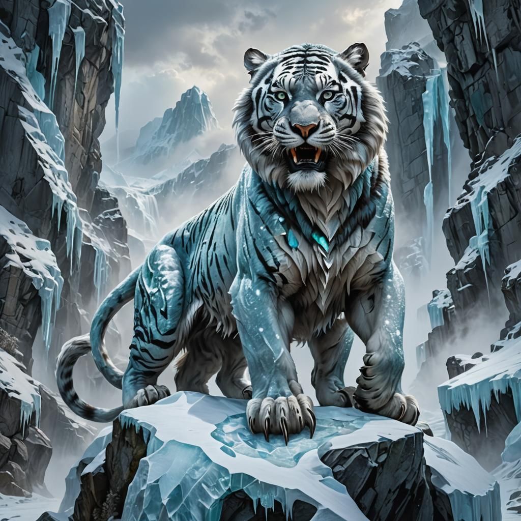 Icy Saber-Toothed Tiger in Frozen Landscape