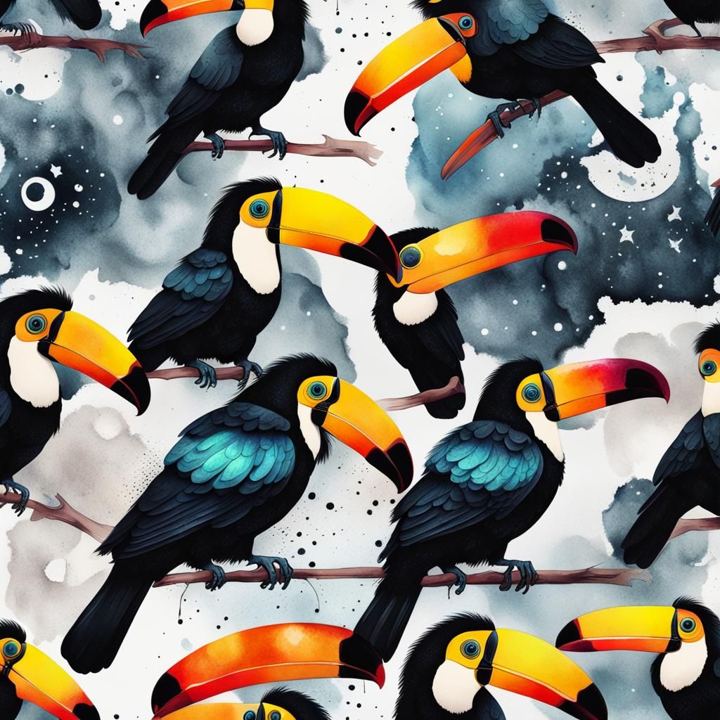 Cosmic Biopunk Toucan in Modern Ink Style