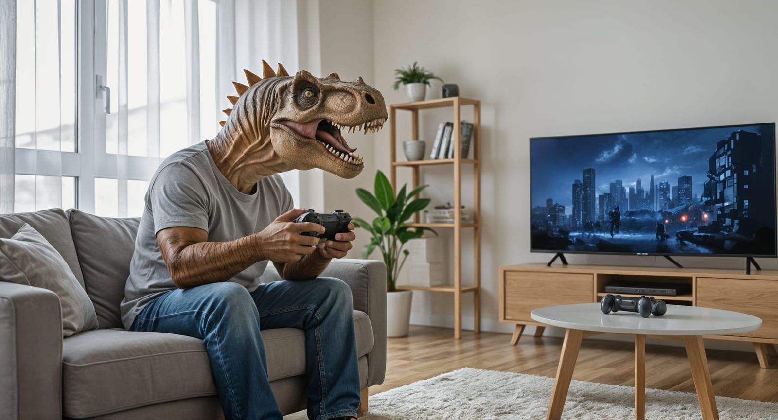 Dinosaur Gamer in Precisionist Hulk Style