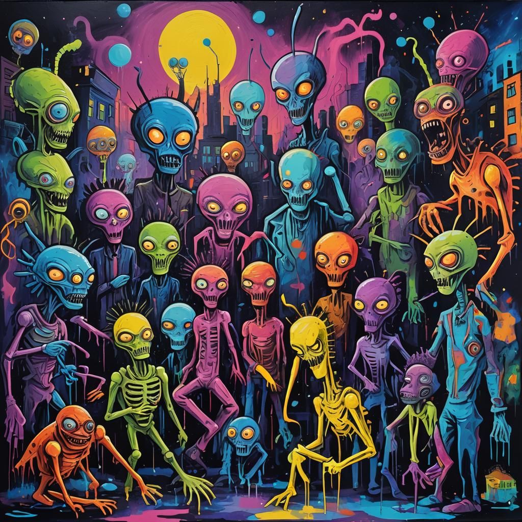 Aliens Gather in Area 34: Vibrant Street Art