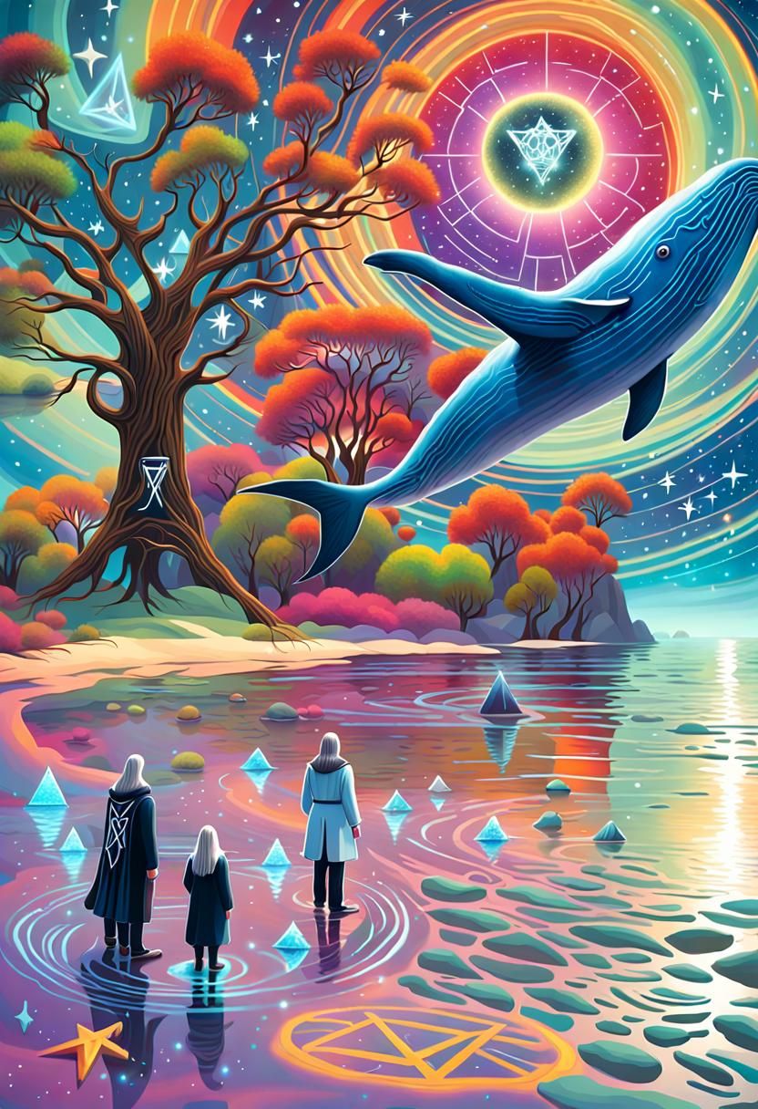 Surreal Whales in Dreamlike Starry Sky