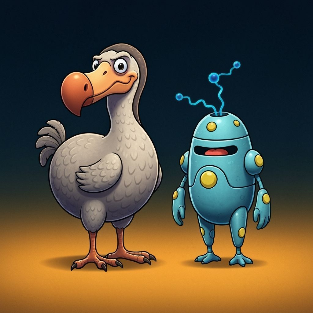 Dodo Bird and Nanobot as Unlikely Cartoon Friends