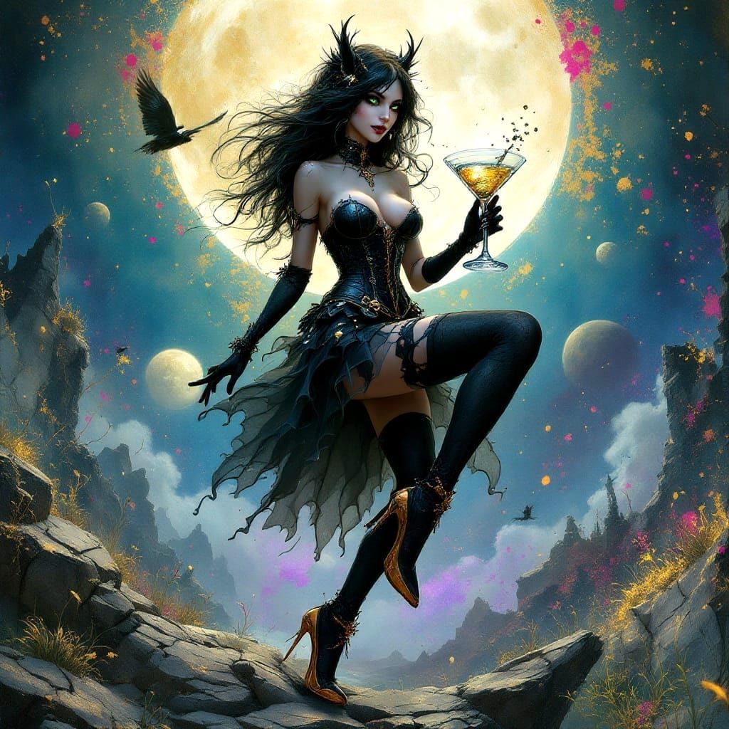 Gothic Glamour Goddess in a Dreamlike Wonderland