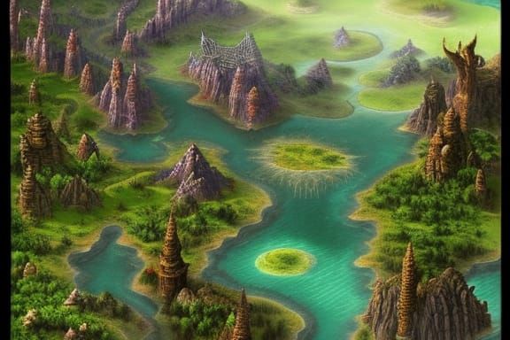 Fantasy Swamp Land: Top-Down Map in Expressionist Style