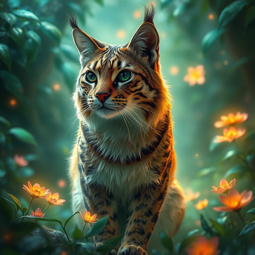 Majestic Feline in Lush Dreamscape