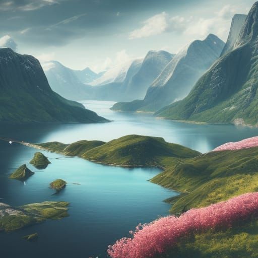 Vibrant Norwegian Summer Landscape with Rainbow