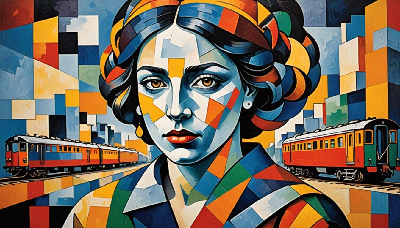 Cubist Painting of a Vietnamese-Italian Woman