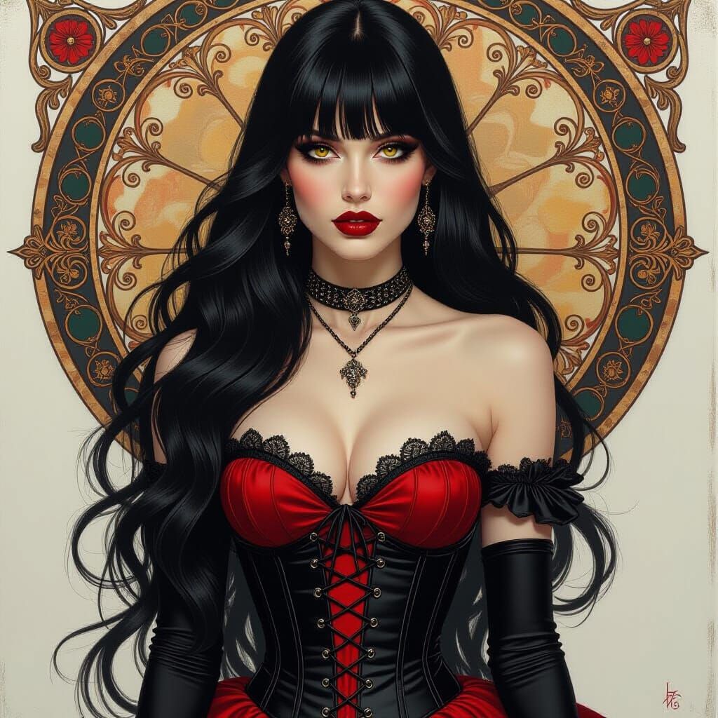 Gothic Woman Portrait in Art Nouveau Style