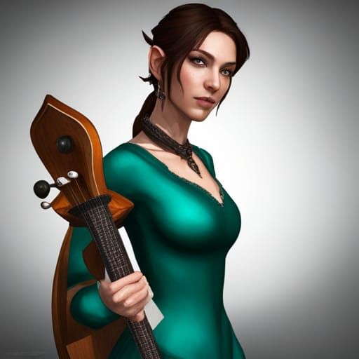 Half-Elf Bard Portrait in Art Nouveau Style