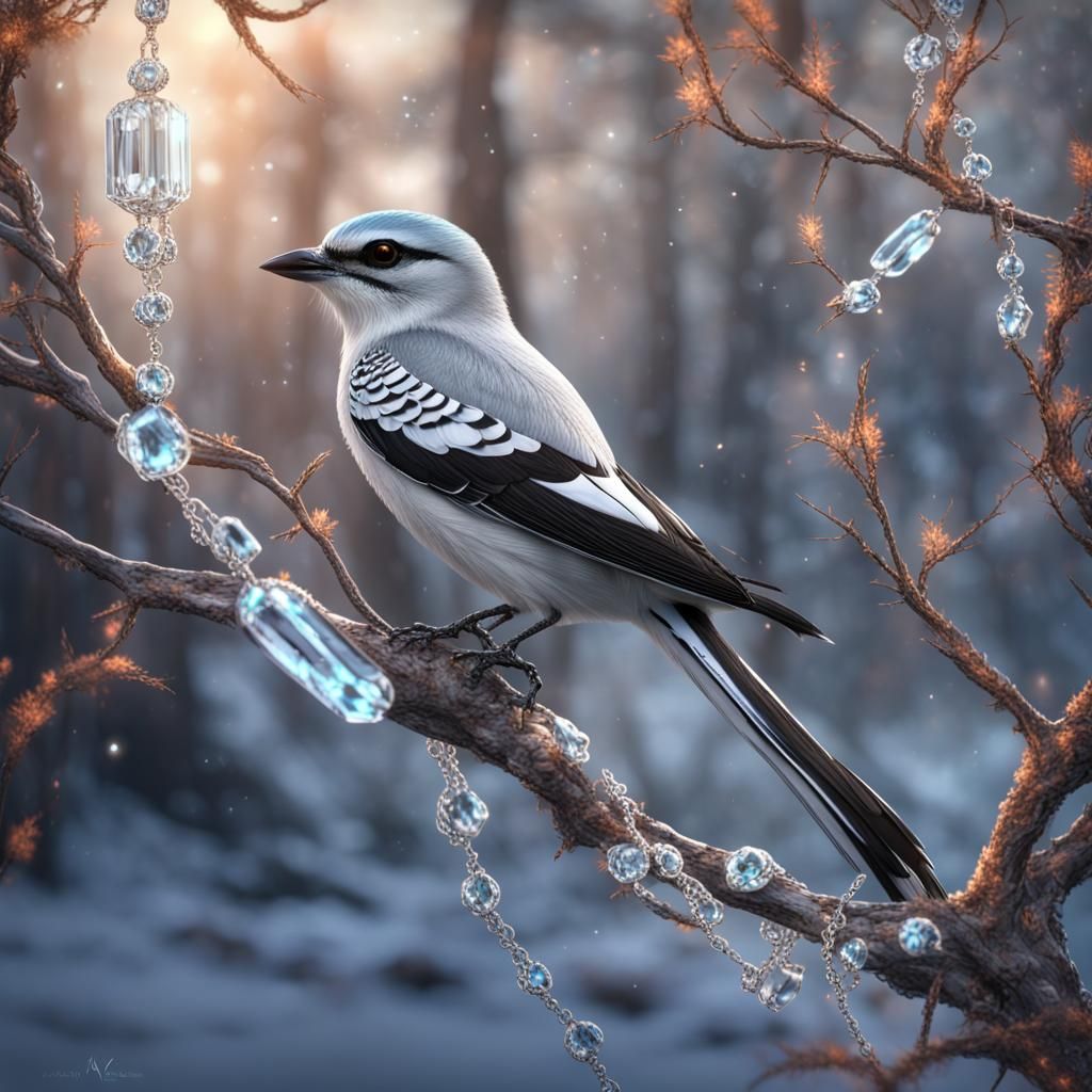 Northern Shrike with Crystal Chains: Detailed Matte Painting