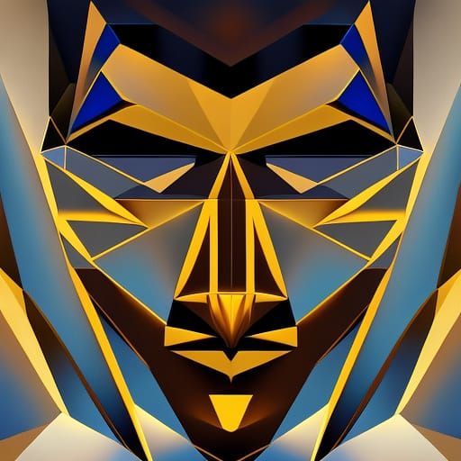 Geometric Art Deco Portrait with Cryptocurrency Theme