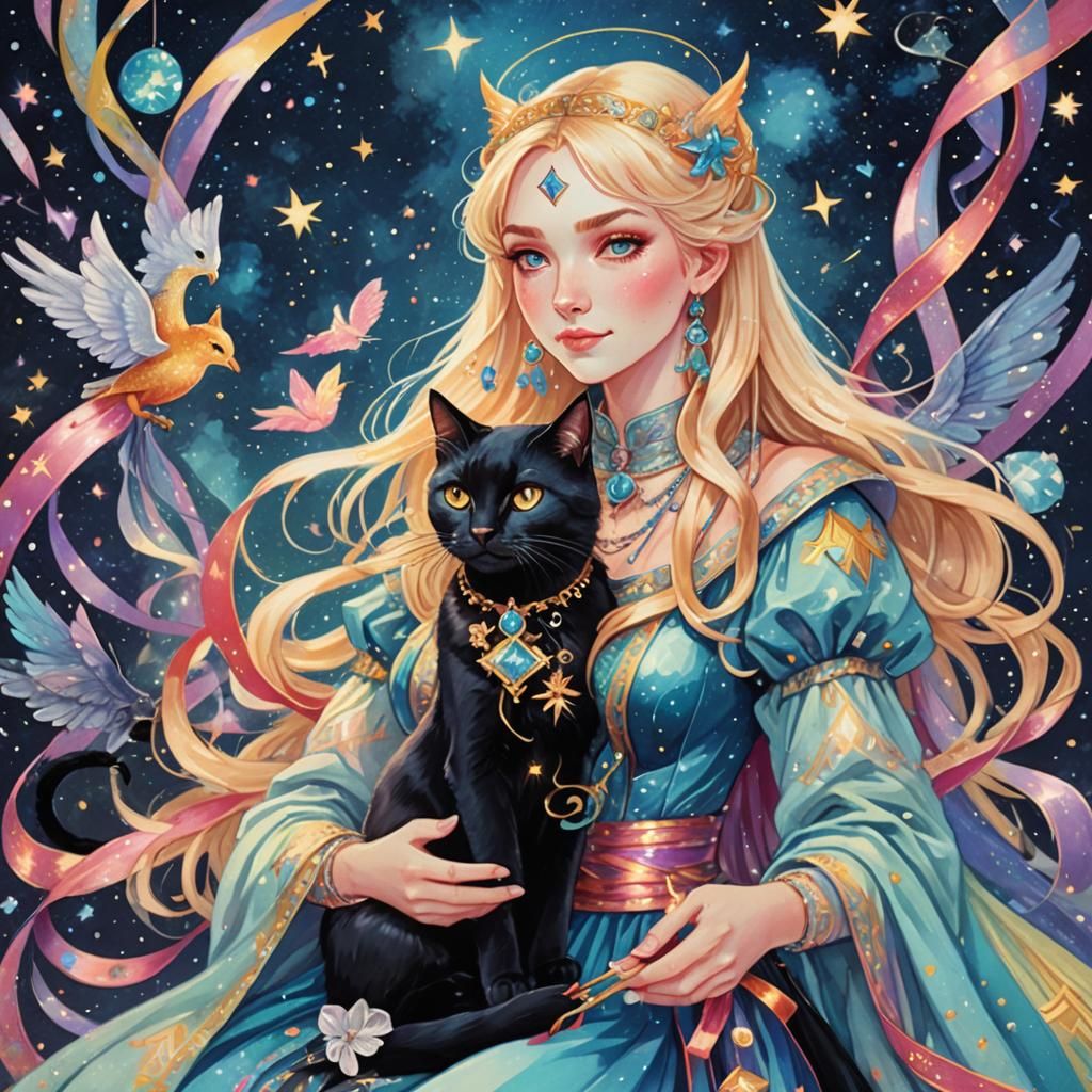 Blonde Tarot Reader with Phoenix Wand, Anime Art