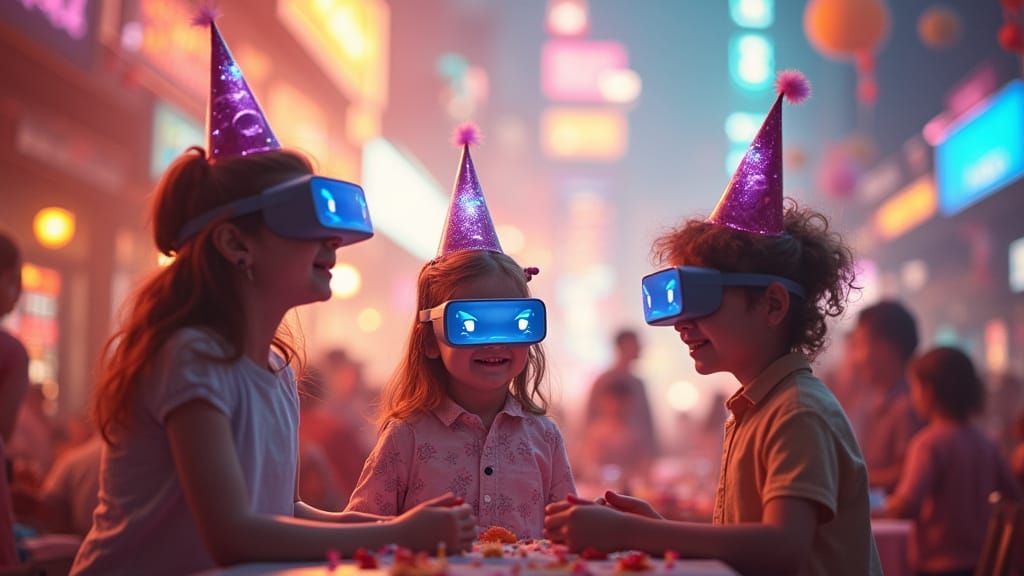 Joyful Birthday Party in a Futuristic Sky City
