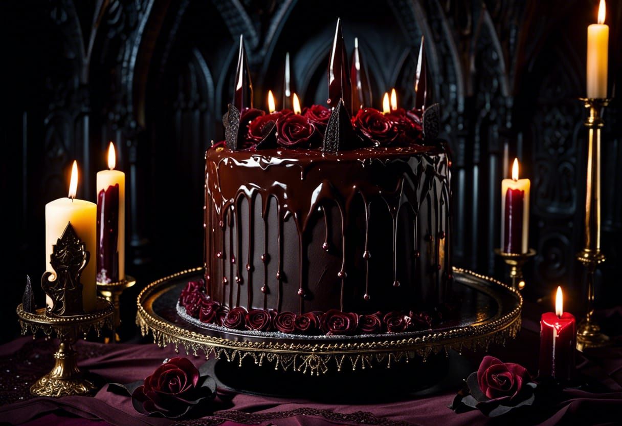 Elegant Gothic Beetroot Cake with Vampire Lace