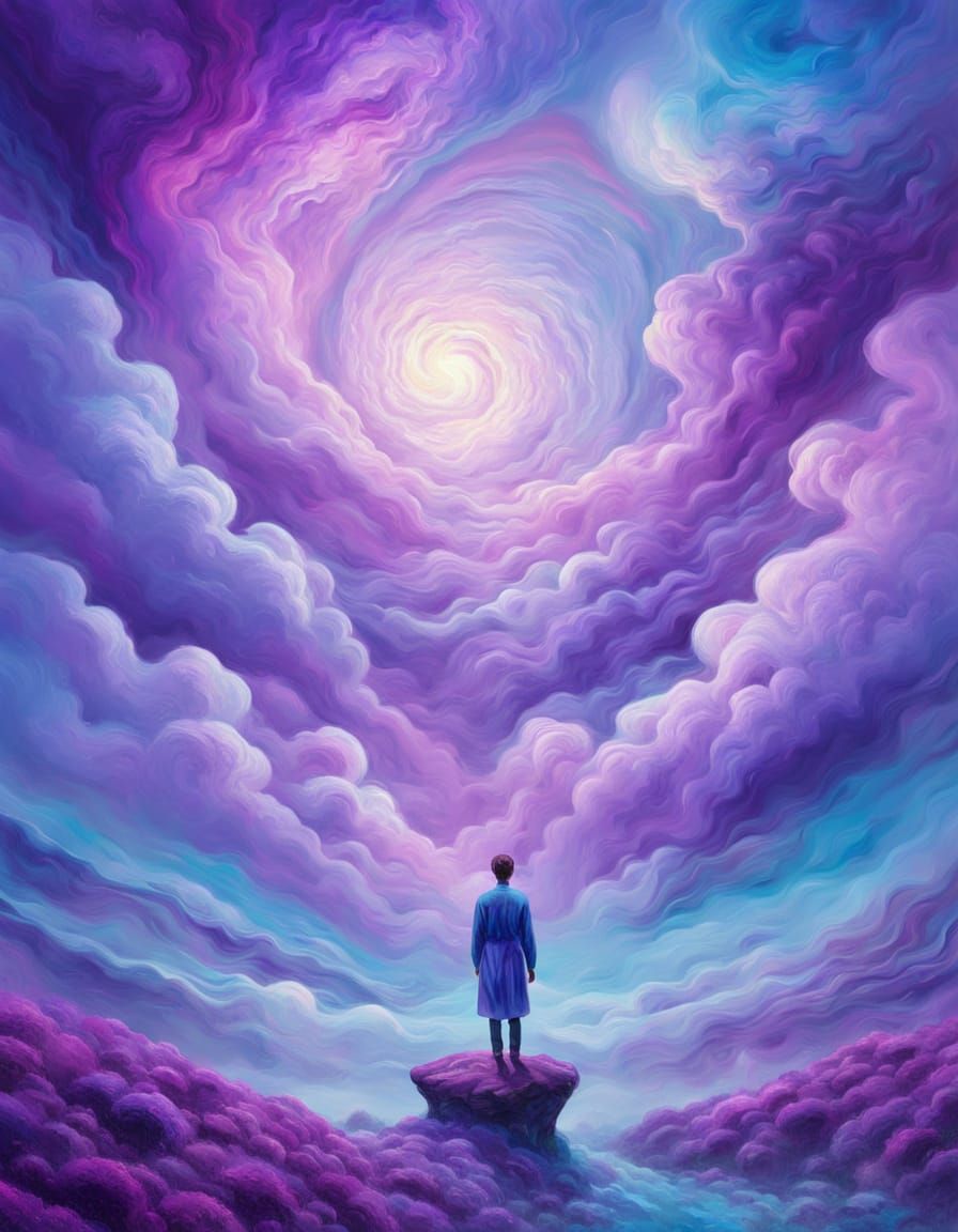 Dreamlike Figure in Surreal Abstract Landscape