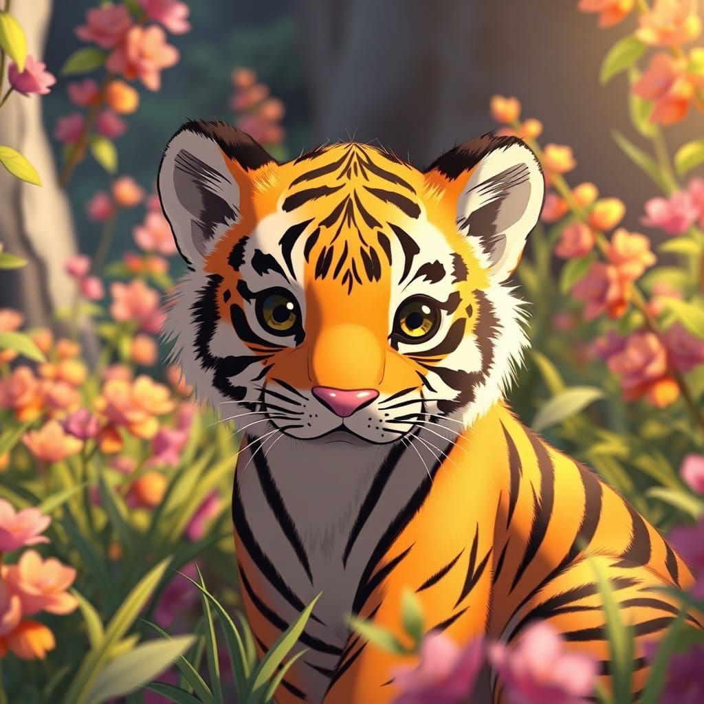 Adorable Tiger in Studio Ghibli Anime Style