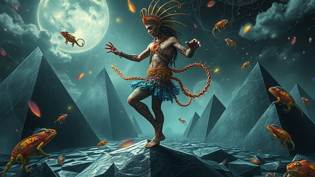 Mystical Prince Dancing in Surreal Landscape