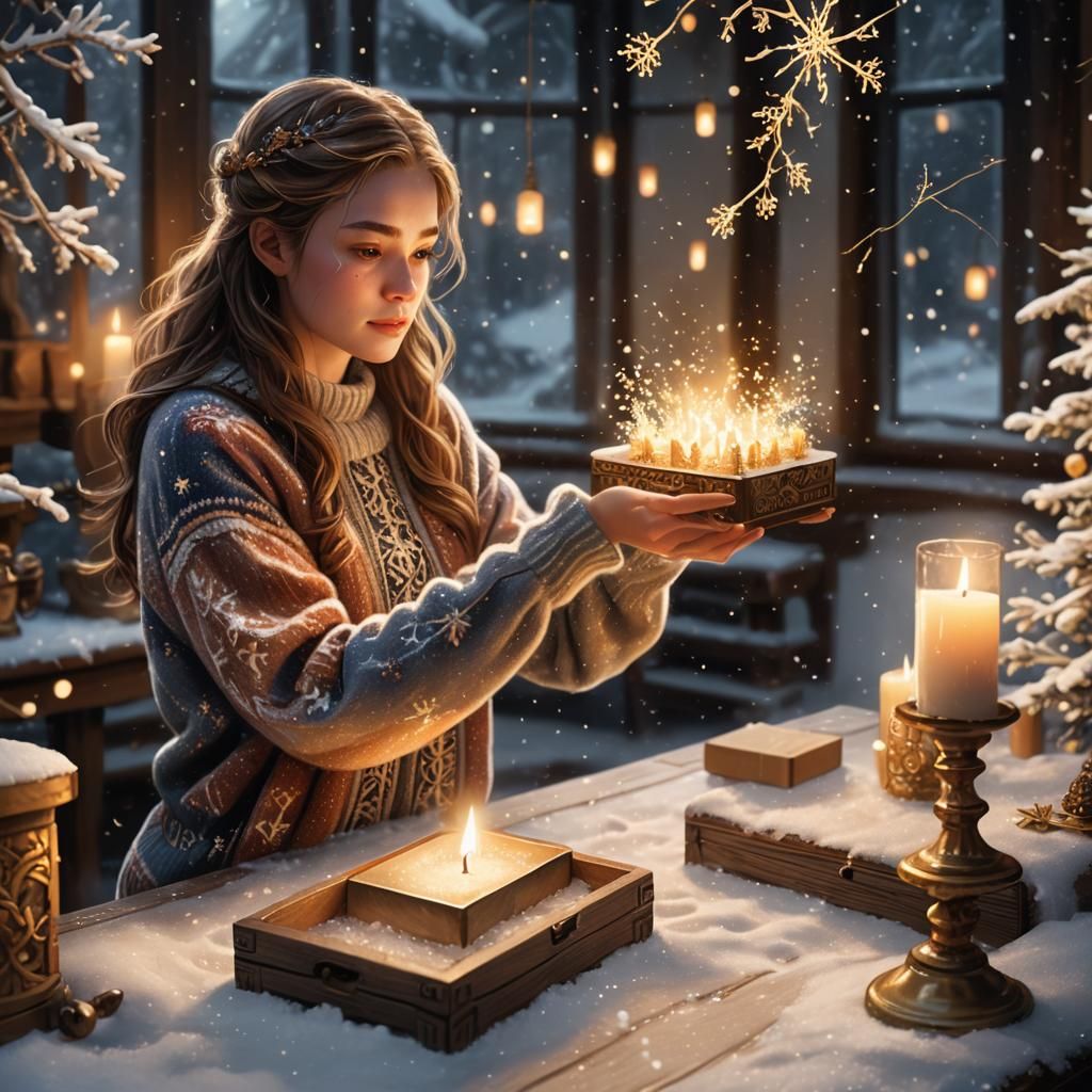 Festive Woman with Glowing Box: Fantasy Concept Art