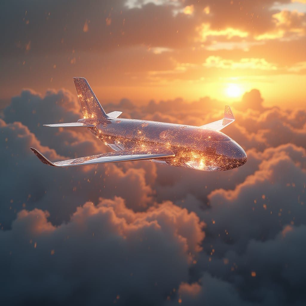 Crystal Airplane in Sunset Clouds