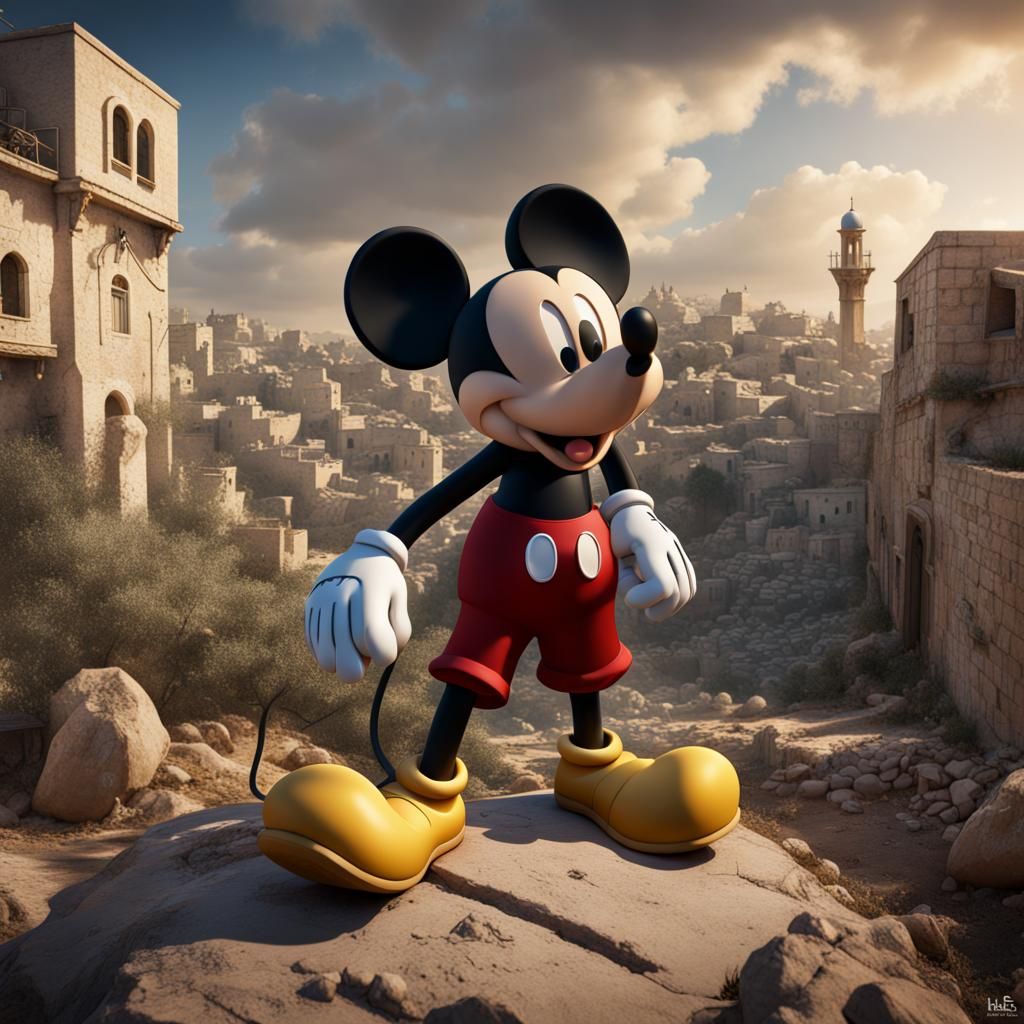 Mickey Mouse in Israel-Palestine Conflict: Detailed Matte Pa...