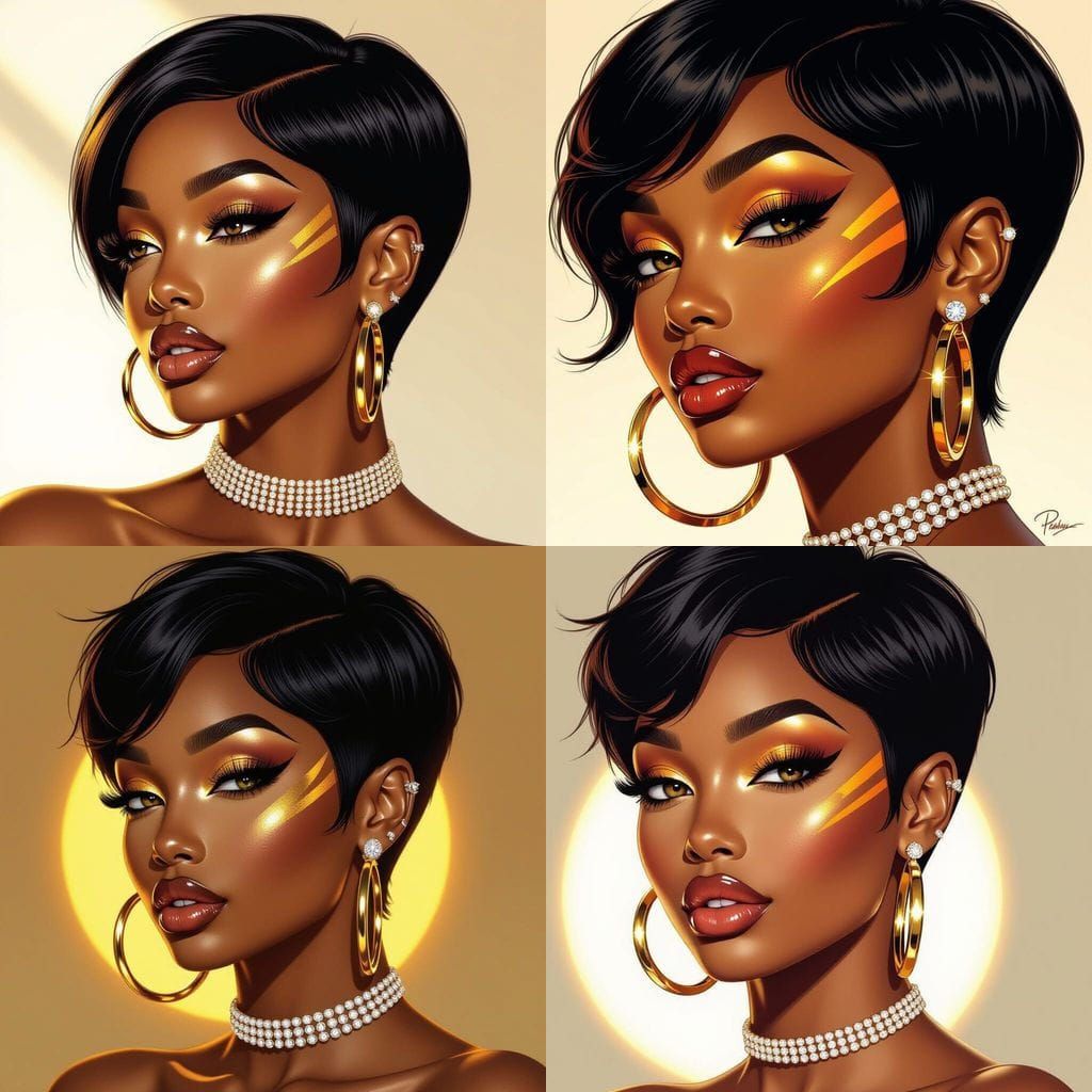 African American Woman with Tiger Stripes in Gold Accents