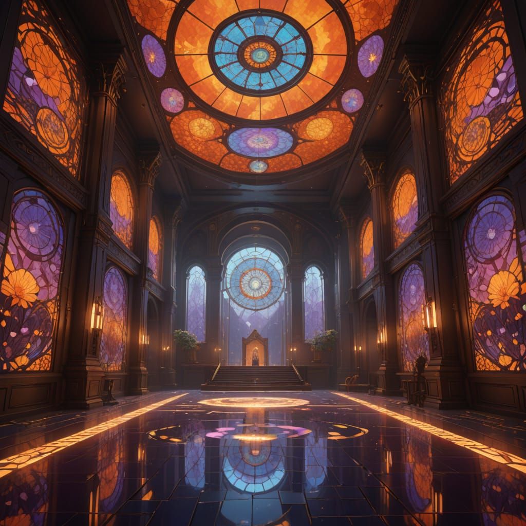 Symmetrical Reflection Chamber with Floral Mosaics