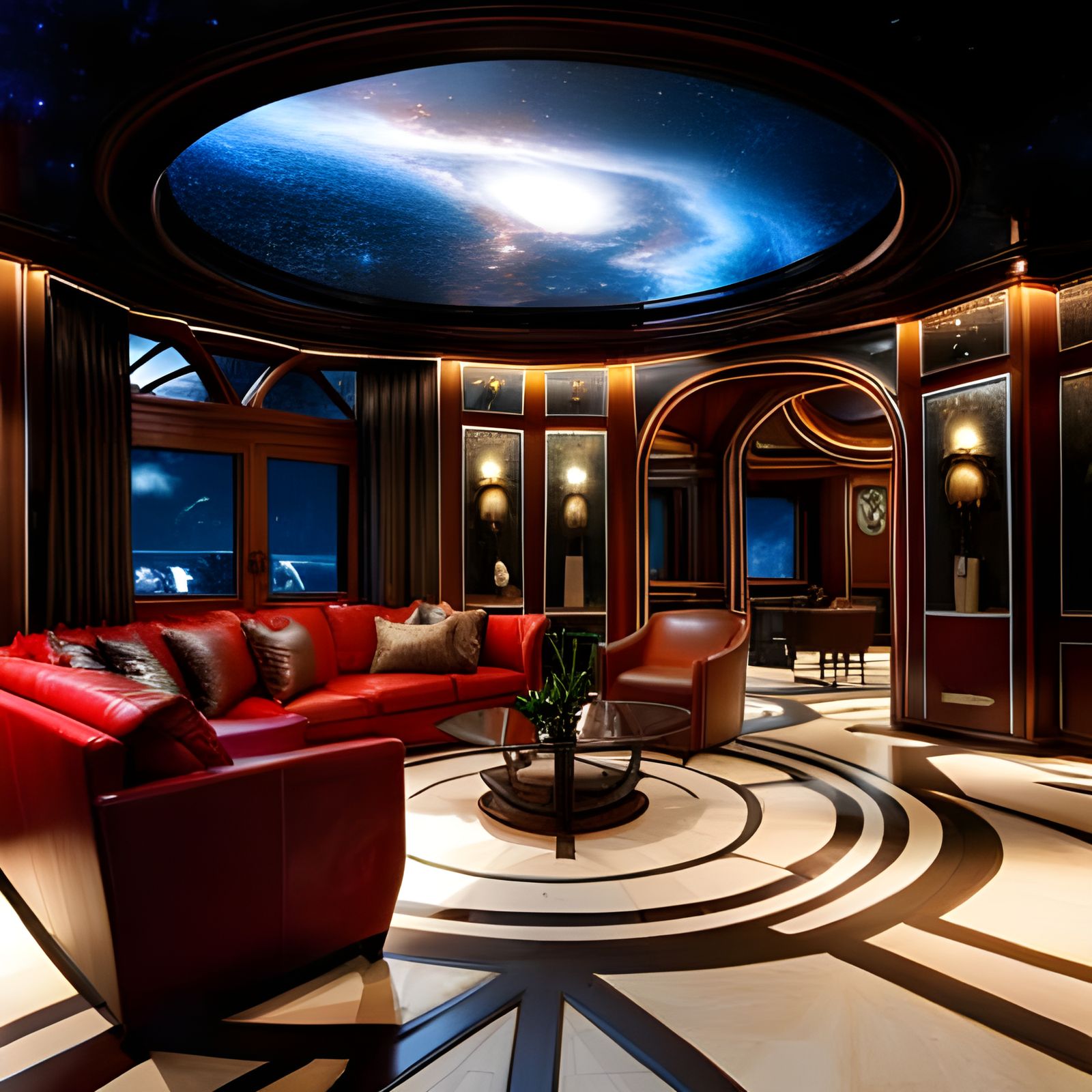 Milky Way Galaxy Over Steampunk Living Room