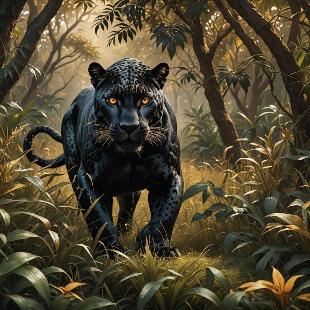 Majestic Black Jaguar Ready to Pounce