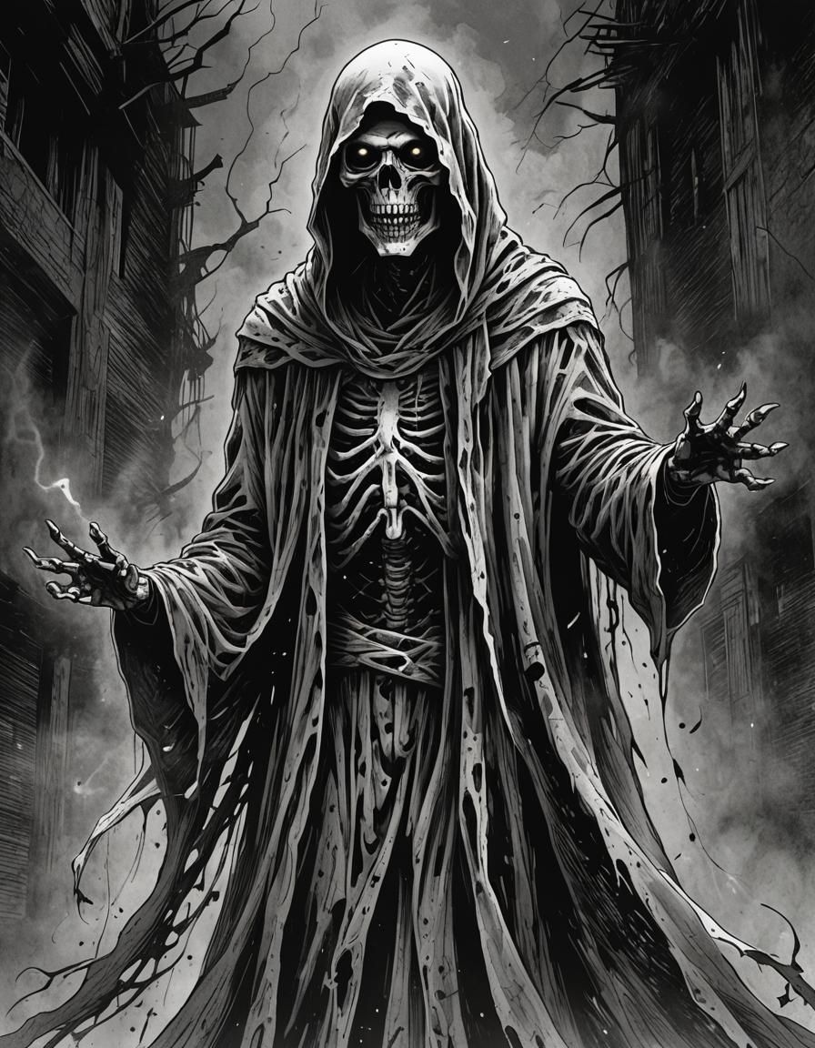 Towering Specter in Gritty Horror Comic Style