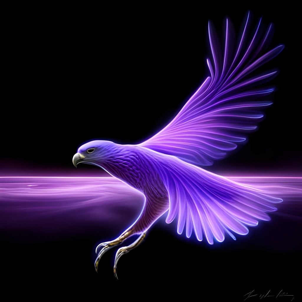 Bioluminescent Purple Eagle in Flight