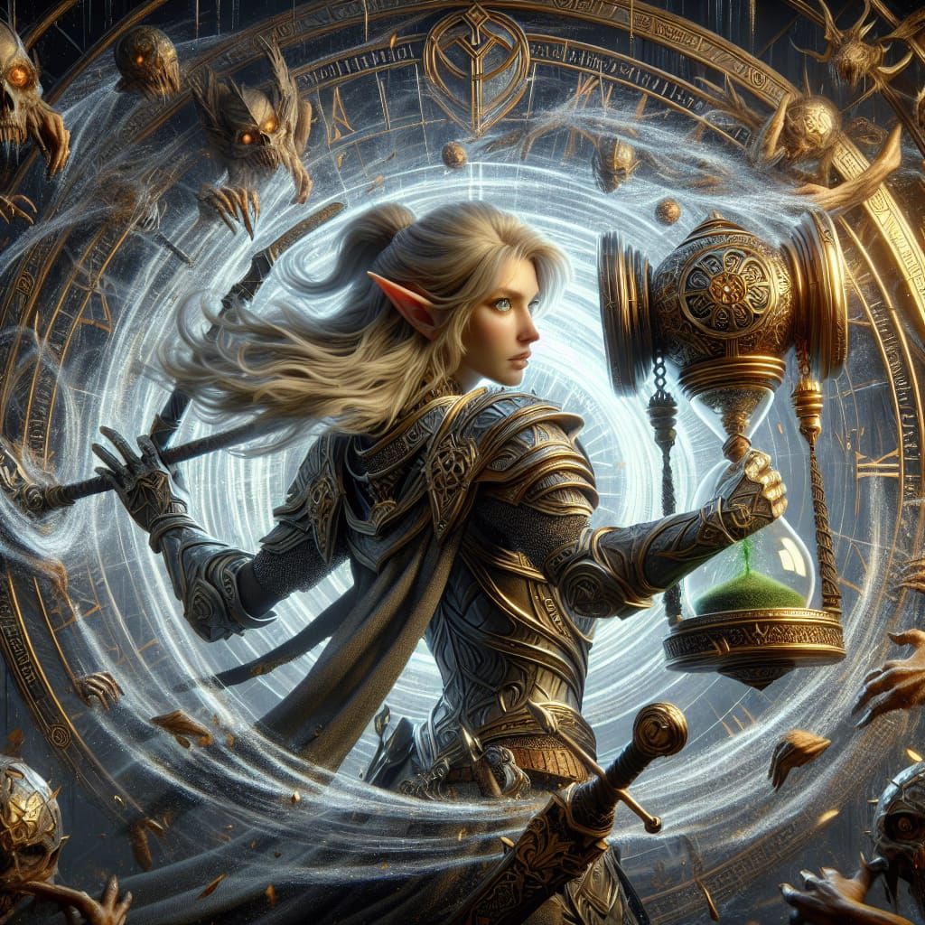 Elf Warrior Battles Wizard at Time Portal